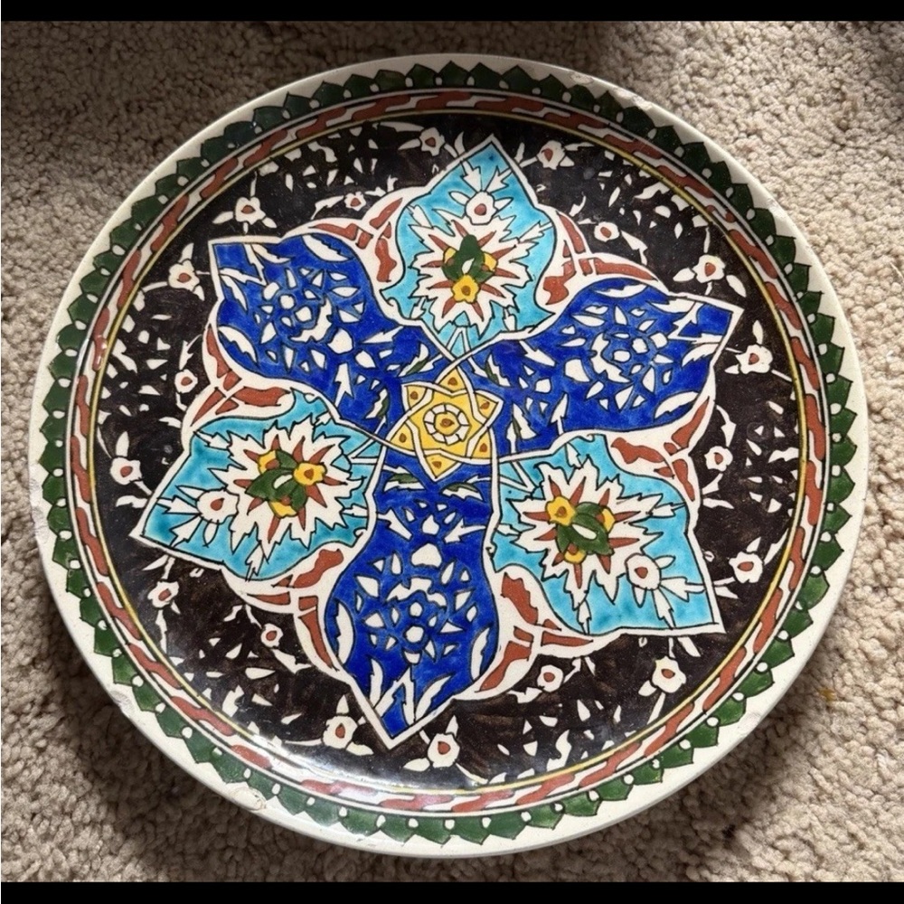 Vintage Kutahya Turkish Decorative Wall Plate Hand Painted Floral Design 12 Chip